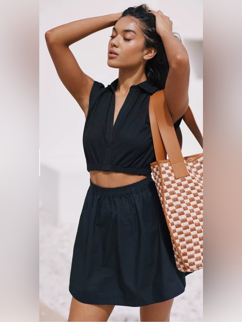 By Anthropologie Short-sleeve Cutout Black Mini Dress